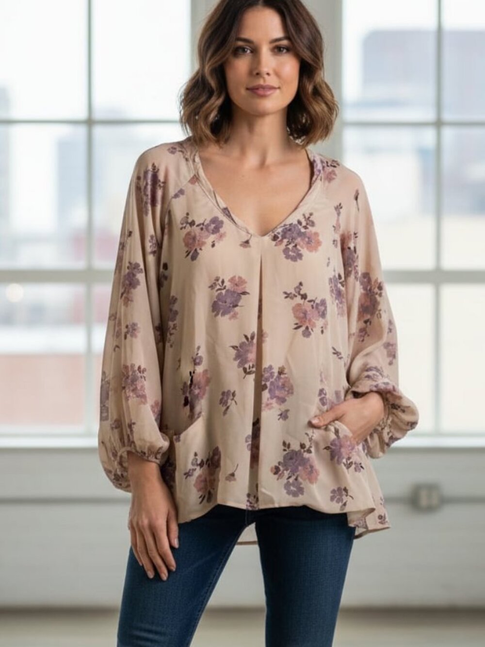 New REBECCA TAYLOR Silk Floral Blouse Relaxed Fit Pink Lavender 6 MSRP $375